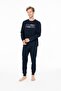 18951 Men's Navy Blue Round Neck Long Sleeve Pajama Set - 2