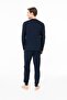 18951 Men's Navy Blue Round Neck Long Sleeve Pajama Set - 4