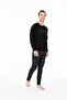 18968 Men's Black Round Neck Long Sleeve Pajama Set - 2