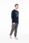 18955 Men's Navy Blue Round Neck Long Sleeve Pajama Set - 3