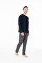 18966 Men's Navy Blue Round Neck Buttoned Long Sleeve Pajama Set - 3