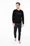 18968 Men's Black Round Neck Long Sleeve Pajama Set