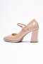 Women's Patent Leather Thick Heeled 7.5 cm Platform Beige Orliva - 4