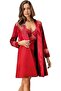 Women's Burgundy 2 Piece Covered Dressing Gown Nightgown Satin Kimono Set 5384
