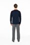 18957 Men's Navy Blue Round Neck Long Sleeve Pajama Set - 4