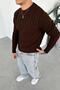 Brown Knitted Pattern Relaxed Knitwear Sweater - 2
