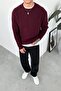 Burgundy Knitted Pattern Relaxed Knitwear Sweater