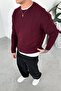 Burgundy Knitted Pattern Relaxed Knitwear Sweater - 2
