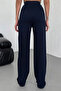 Women's Lycra Velcro Closure Palazzo Trousers 1077 Navy Blue - 5