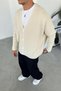 Cream Buttoned V-Neck Relaxed Knitwear Cardigan - 2