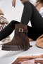 Rio Model Genuine Leather Brown Round Toe Padded Sole Hidden Heel Tassel Buckle Women's Daily Boots