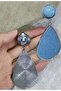 Denim (Jeans) Drop Clip Earrings – Blue Dangle, Silver Tone Framed - 5