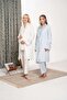 Women's Ecru Shawl Collar Lace Detailed Winter Special Design Maternity Postpartum Dressing Gown Pajama Set - 3