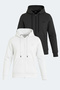 Katya Set of 2 Women's Zippered Hooded Pocket White - Black Sweatshirt