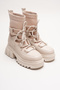 Women's Lace-Up Design Sole Flexible Boots Karel Beige - 2