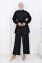 Pearl Belted Double Suit Black 19265 - 3