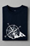 Navy Blue Color Basic Travel Compass Printed Men's T-Shirt - 3