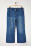 Mavi Yüksek Bel Paçası Kesikli Straight Fit Denim Büyük Beden Jeans TBBAW26CJ00033 - 5
