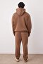 Açık Kahve Regular /Rahat Kesim Kapüşonlu Nakışlı İçi Polar Sweatshirt Eşofman Takım TMNAW24EM00000 - 5
