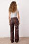 Çok Renkli Kırmızı Leopar Desenli Kaplamalı Yüksek Bel Wide Leg Jeans TWOAW26JE00157 - 4