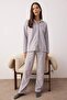 Gri Galaksi Desenli Kışlık Polar Örme Pijama Takımı THMAW26PT00190