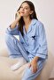 Mavi Çizgili Poplin Dokuma Pijama Takımı THMAW26PT00101