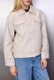 Ekru Oversize Kalıp Etek Ucu Çıkarılabilir Suni Deri İnce Ceket Mont TWOAW26MO00068 - 3