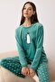 Yeşil Kar Tanesi Desenli Penguen Nakışlı Örme Pijama Takımı THMAW26PT00194