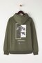 Khaki Oversize/Loose Fit Hooded Fleece Inside/Warm Floral Printed Sweatshirt Tmnaw22Sw1651 - 7