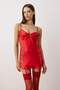 Kırmızı Jartiyerli Saten ve Tül Sırt Transparan Külotlu Babydoll/Fantezi Gecelik THMAW26LL00002 - 3