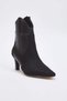 Black Suede Leather Detailed Women's 7 cm Heeled Ankle Boots Takaw26Bo00048 - 9