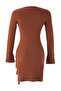 Koyu Kahverengi Büzgü/Drape Detaylı Bodycon Mini Yumuşak Kumaşlı Esnek Örme Elbise TWOAW26EL00139 - 6