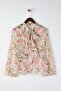 Ecru Floral Tie-Neck V-Neck Chiffon Sheer Woven Plus Size Blouse TBBAW26AF00070 - 5
