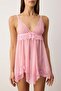 Pembe Tül Kurdele/Fiyonk ve Dantel Detaylı Kapsız Külotlu Babydoll/Fantezi Gecelik THMAW26LL00007 - 4