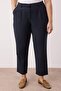 Navy Elastic Waist Woven Premium Fabric Plus Size Pants TBBAW26AR00012 - 3