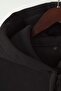 Siyah Kalın İçi Polarlı Yarım Pat Fermuarlı Oversize Kapüşonlu Örme Sweatshirt TWOAW26SW00060 - 7