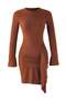 Koyu Kahverengi Büzgü/Drape Detaylı Bodycon Mini Yumuşak Kumaşlı Esnek Örme Elbise TWOAW26EL00139 - 5