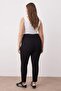 Solmayan Siyah Yüksek Bel Önü Düğmeli Esnek/Stretch Büyük Beden Skinny Jeans TBBAW26CJ00042 - 4