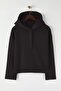 Siyah Kalın İçi Polarlı Yarım Pat Fermuarlı Oversize Kapüşonlu Örme Sweatshirt TWOAW26SW00060 - 5