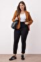 Solmayan Siyah Yüksek Bel Önü Düğmeli Esnek/Stretch Büyük Beden Skinny Jeans TBBAW26CJ00042