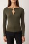 Khaki Fitted/Bodycon Accessory/Cut Out Detailed Long Sleeve Stretchy Knitted Blouse Twoaw26Bz00130 - 3