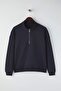 Lacivert Yakası Fermuarlı Regular Büyük Beden Sweatshirt TBBAW26AO00019 - 5