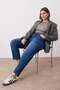 Koyu Mavi Yüksek Bel Beli Lastikli Büyük Beden Mom Fit Jeans TBBAW24CJ00050
