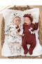Leaf Digital Patterned Baby Girl 100% Cotton Camisole 2 Jumpsuits and Bandana 4 Piece Set Newborn Set - 2