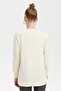 Women's Crew Neck Seamless Glitter Blouse with Buttons on the Sides Bone - 3