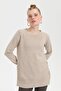 Women's Crew Neck Seamless Side Button Lurex Blouse Beige/Melange - 6