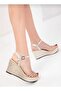 Gold Stone Wedge Sole Women's Heeled Shoes - 540 - 4