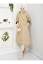 Leopard Printed Li Bondit Fabric Hooded Hijab Trench Coat with Elastic Waistband Rc1205010