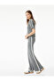 Viscose Blend High Waist Lace-Up Wide Leg Knitwear Trousers - 2
