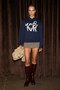 Lioraen Women's Printed Relaxed Kangaroo Pocket Hooded Navy Blue Sweatshirt - 2